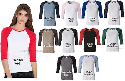 Buy Bella Ladies Baseball 3/4 Sleeve T-Shirt Raglan Womens Tee Juniors Size S-2X NEW • 14.47£