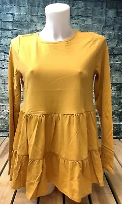 Buy  New Look Long Sleeve Mustard Yellow Tiered Peplum Top. Size - 8 & 10 • 8.82£