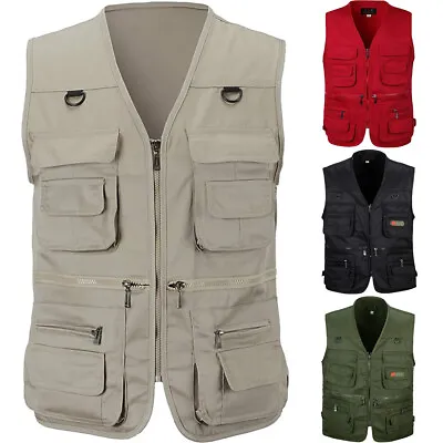Buy Mens Multi Pocket Vest Fishing Waistcoat Hunting Safari Body Warmer Gilet Jacket • 11.55£