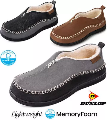 Buy Mens Dunlop Memory Foam Slippers Winter Warm Fur Cosy Indoor Slip On Shoes Size • 7.95£