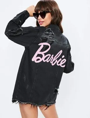 Buy BARBIE × MISSGUIDED Rare Black Distressed Denim Jacket - Oversized S Or M • 24.99£