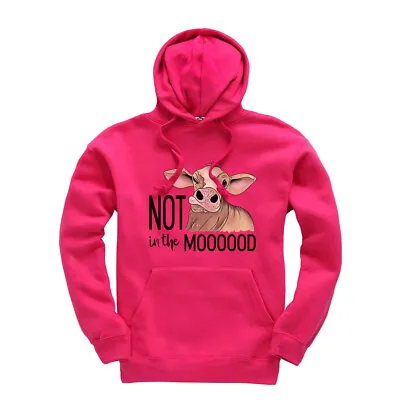 Buy Not In The Moooood Funny Adults Hoodie Fun Ladies Mens Cow Hooded Jumper • 19.95£
