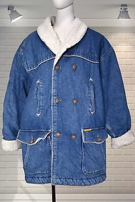 Buy Mens 1980s Oversized Vintage Denim & Fleece Lined Coat Jacket - XL - Wallys • 25£