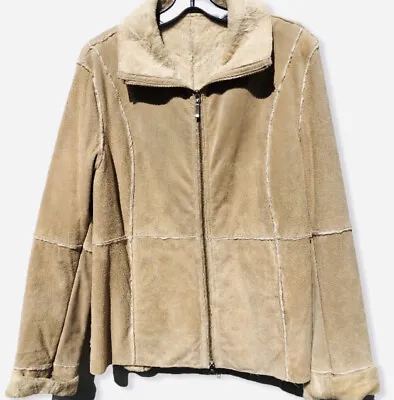 Buy Vintage Genuine Tan Leather Suede WINLIT Faux Sherpa Shearling Coat Jacket Sz S • 42.52£