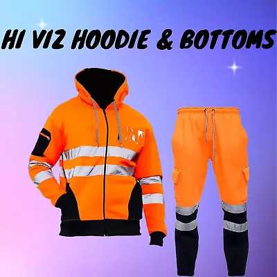 Buy Hi Vis Viz High Visibility Jumper Hoodie Full Zip 2 Tone Workwear Orange Hoodies • 31.99£
