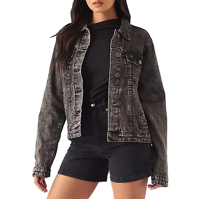 Buy Womens Black Denim Jacket Ladies Stretch Soft Cotton Summer Fashion Jeans Coat • 32.99£