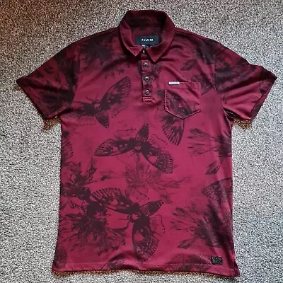 Buy Mens Firetrap Polo T-shirt Size Large Burgundy With Moth Print Used • 4.99£