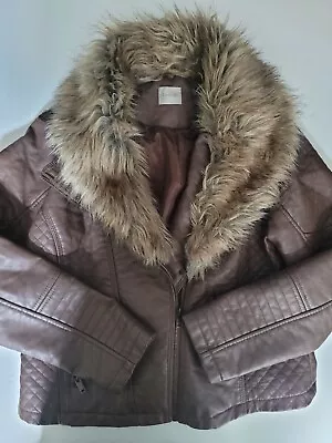 Buy Womens George Faux Leather Biker Jacket Uk14 Brown • 14.80£