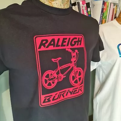 Buy Raleigh Burner 1980s BMX Red Graphic Black Tee T Shirt Retro Style • 13.99£