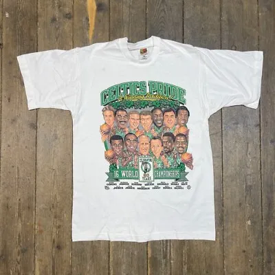 Buy Vintage Boston Celtics T-Shirt World Champs Single Stitch Tee, White, Mens Large • 45£