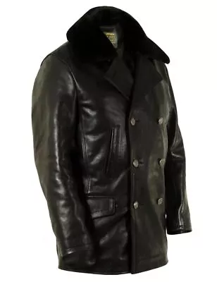 Buy Men's Real Leather  Pea Coat / Jacket Long Coat With Detachable Faux Fur Collar • 139£
