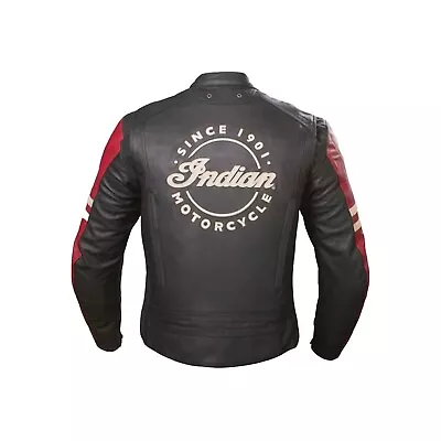 Buy Indian Motorcycle Leather Jacket, Men's Black & Red Cowhide Biker Leather Jacket • 53.99£