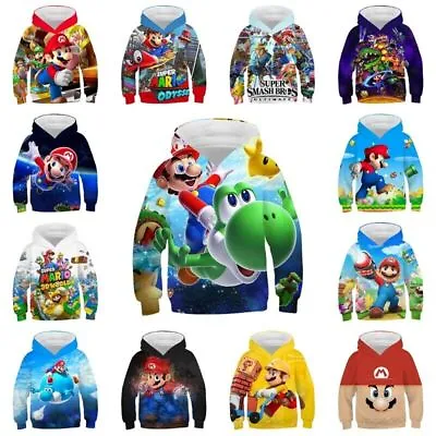 Buy Boys Girls Super Mario Hoodies Sweatshirt 3D Cartoon Pullovers Jumper Tops Gift • 12.99£