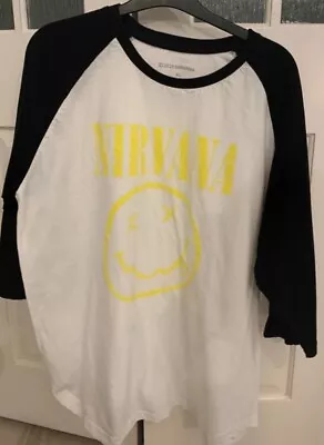 Buy Nirvana 3/4 Sleeve T Shirt Grunge Rock Band Merch Size XL Kurt Cobain Dave Grohl • 14.50£