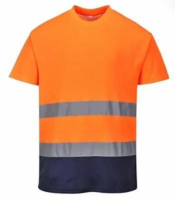 Buy 2 Tone Hi Viz Cotton Comfort Crew Neck T-Shirt RIS3279 Portwest S173 • 10.75£