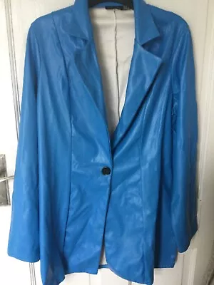 Buy Ladies Blue Leather Look Jacket Size 10 • 2£