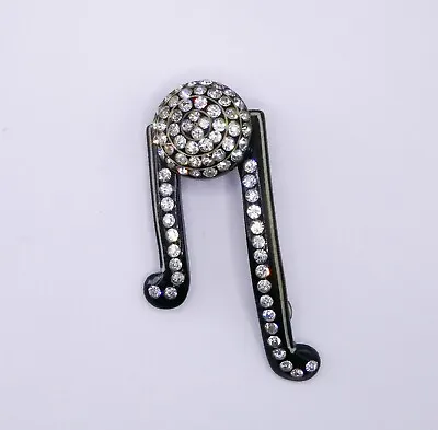 Buy Antique Art Deco Brooch Pin Carved Black Music Note Retro Mourning Rinestone • 42.95£