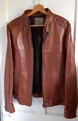 Buy Vintage Mens Leather Bomber Lined Jacket - Tan - In Good Condition • 15.99£