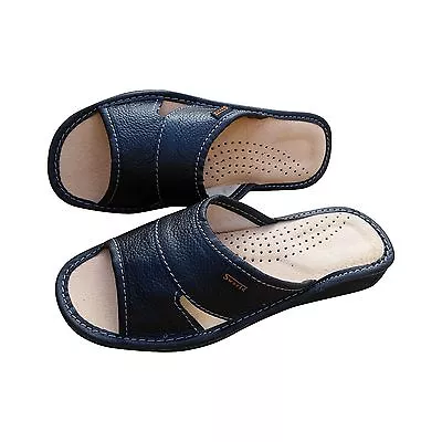 Buy Women's Leather Slippers Slip On Comfort Sandal Ladies Black Mule UK Seller Size • 14.19£