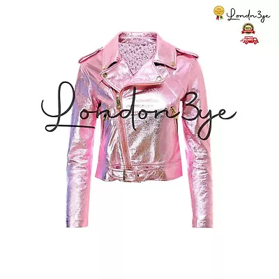 Buy Metallic Pink Leather Jacket For Women, Biker Jackets Womens, Get 20% Off • 129.87£