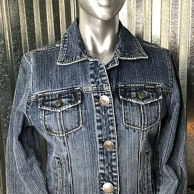 Buy Squeeze Denim Jean Jacket Medium Stone Wash Blue Long Sleeves Size M • 18.89£