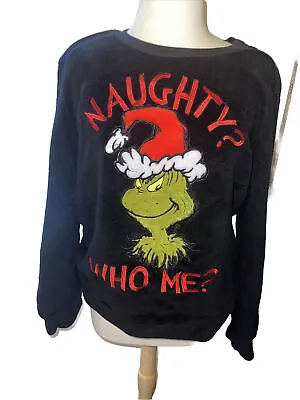 Buy Dr Suess Sleepwear Naughty Who Me? Black Fleece Christmas Sweater Womens  Xl • 18.01£