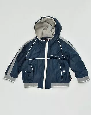 Buy CHAMPION Boys Hooded Bomber Jacket 2-3 Years XL Navy Blue Polyester LD01 • 14.17£