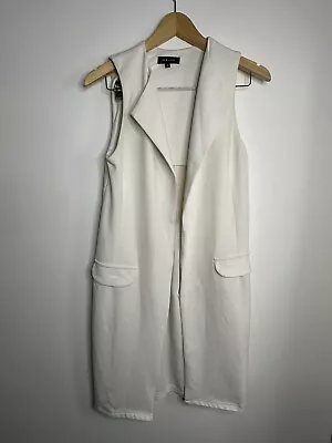 Buy New Look  Gillet Style Size 6 Long Line Jacket White Sleeveless Coat • 7.49£