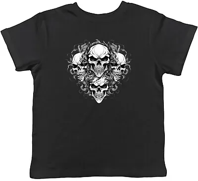Buy Demon Skulls Kids T-Shirt Gothic Rock Biker Skeleton Faces Childrens Boys Girls • 5.99£