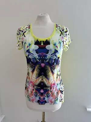 Buy Karen Millen Lime Floral Print T Shirt Size Uk 8 • 10.99£