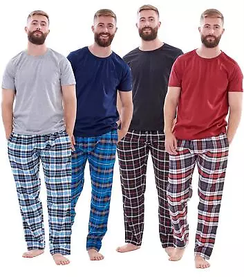 Buy Mens Flannel Pyjama Set Brushed Cotton Check Jersey Top Loungewear Lightweight • 11.85£