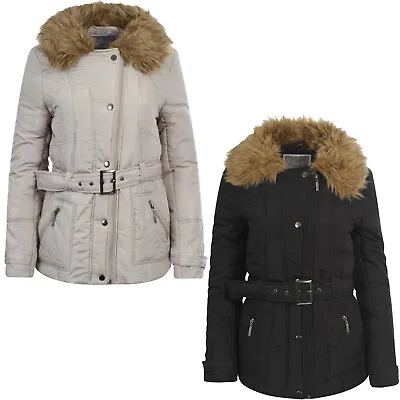 Buy Womens Ladies Winter Coat Puffer Bubble Fur Collar Vintage Warm Jacket Size New • 20.99£