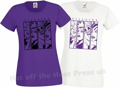 Buy Disney Villain Design T Shirt Ladyfit Purple/white FOTL Size 6 To 16 • 9.49£