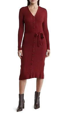 Buy Lucky Brand Long Sleeve Button Front Red Sweater Dress Tie Waist Women’s Sz XL • 37.69£