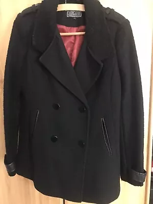 Buy NEWLOOK Black Double Breasted Faux Fur Collar Jacket Size 12 • 14£