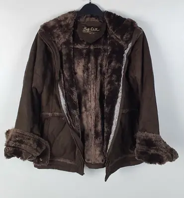 Buy Women`s FAUX SHEEPSKIN COAT Size UK 8 (US 4) Vintage Hooded Jacket Brown • 9.99£