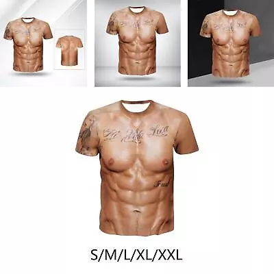 Buy Funny 3D Muscle Printed Men's Short Sleeve With Tattoo Short Sleeved Shirt • 8.90£