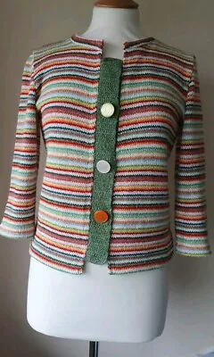 Buy M&S Per Una M Fairisle Knit Green Cardigan Button Thru Multi Stripe Mix Jumper  • 8.99£
