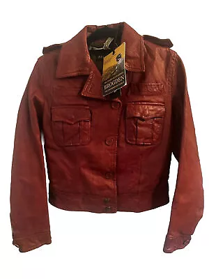 Buy Red Leather Motorcycle Jacket Designer Brogden Dark Moto Women Large L  New NWT • 123.13£