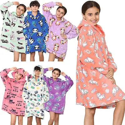 Buy Girls Boys Oversized Hoodie Long Length Snuggle Blanket Super Soft Warm Fleece • 9.99£