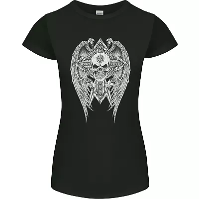Buy Skull Wings Viking Gothic Wings Gym Biker Womens Petite Cut T-Shirt • 8.75£