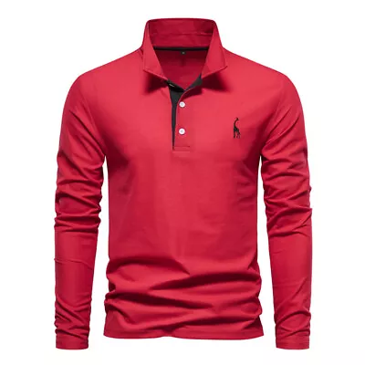 Buy Men's T-Shirt Long Sleeve Henley Collar Casual Pullover Loose Blouse Polo Shirt • 11.15£