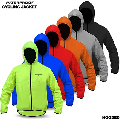 Buy Mens Cycling Hooded Jacket High Visibility Waterproof Running Top Rain Coat  • 11.99£