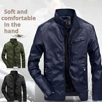 Buy Men's Thin Casual  Jacket Plus Velvet Leather Jacket Handsome Motorcycle Jacket • 53.74£