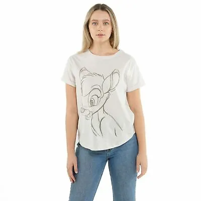 Buy Official Disney Ladies Bambi Sketch Fashion T-Shirt Vintage White S-XL • 10.49£