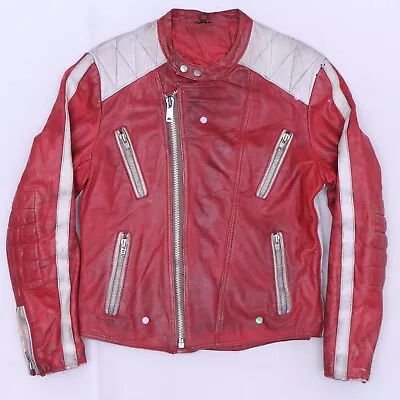 Buy C5514 VTG Men's Motorcycle Cafe Racer Leather Red Jacket Size 50 • 33.07£