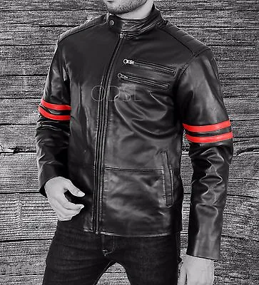 Buy Mens Leather Jacket Designer J Wilson Biker Style Slim Fit Quilted Retro Vintage • 74.45£