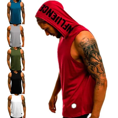 Buy Men's Gym Pullover Vest Sleeveless Casual Hoodie Hooded Tank Tops Muscle T-Shirt • 11.69£