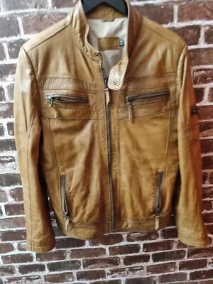 Buy FABIANO Men's Light Brown Leather Jacket Size UK  L CG B27 • 7.99£