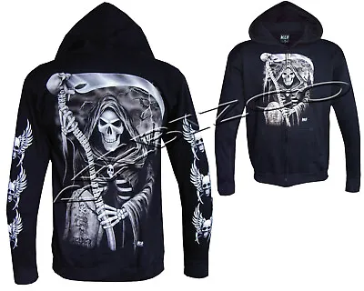 Buy The Grim Reaper Glow In The Dark Skull Axe  Zip Zipped Hoodie Hoody Jacket M-3XL • 29.99£